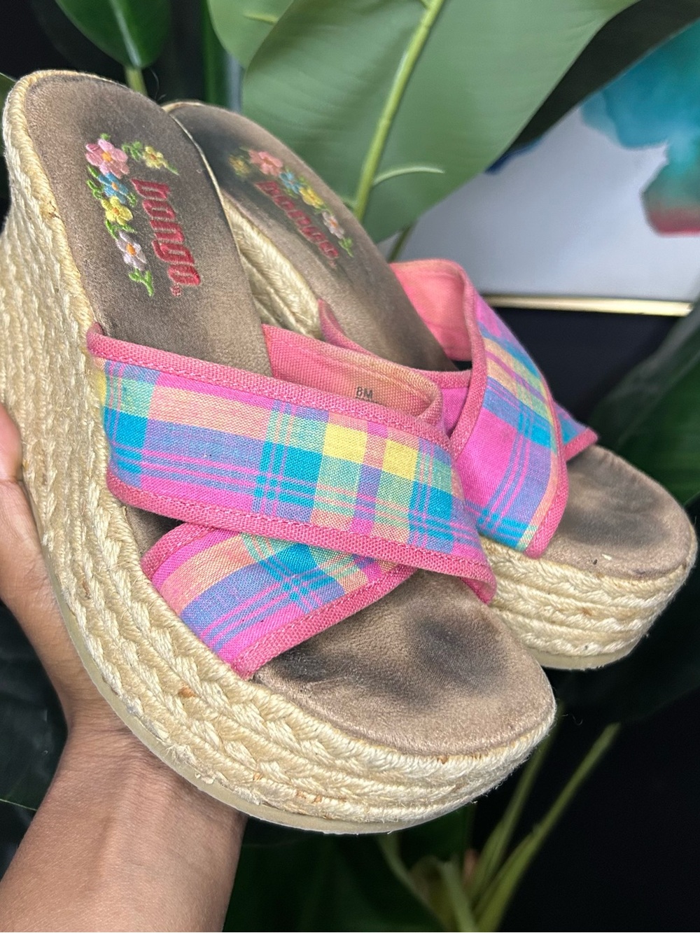 Y2K Vintage Bongo Plaid Wedge Sandals